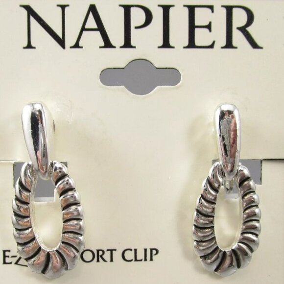 Napier Jewelry - NAPIER Classy Silver Smooth/Ribbed Door Knocker EZ-Comfort Clip On Earrings**NEW